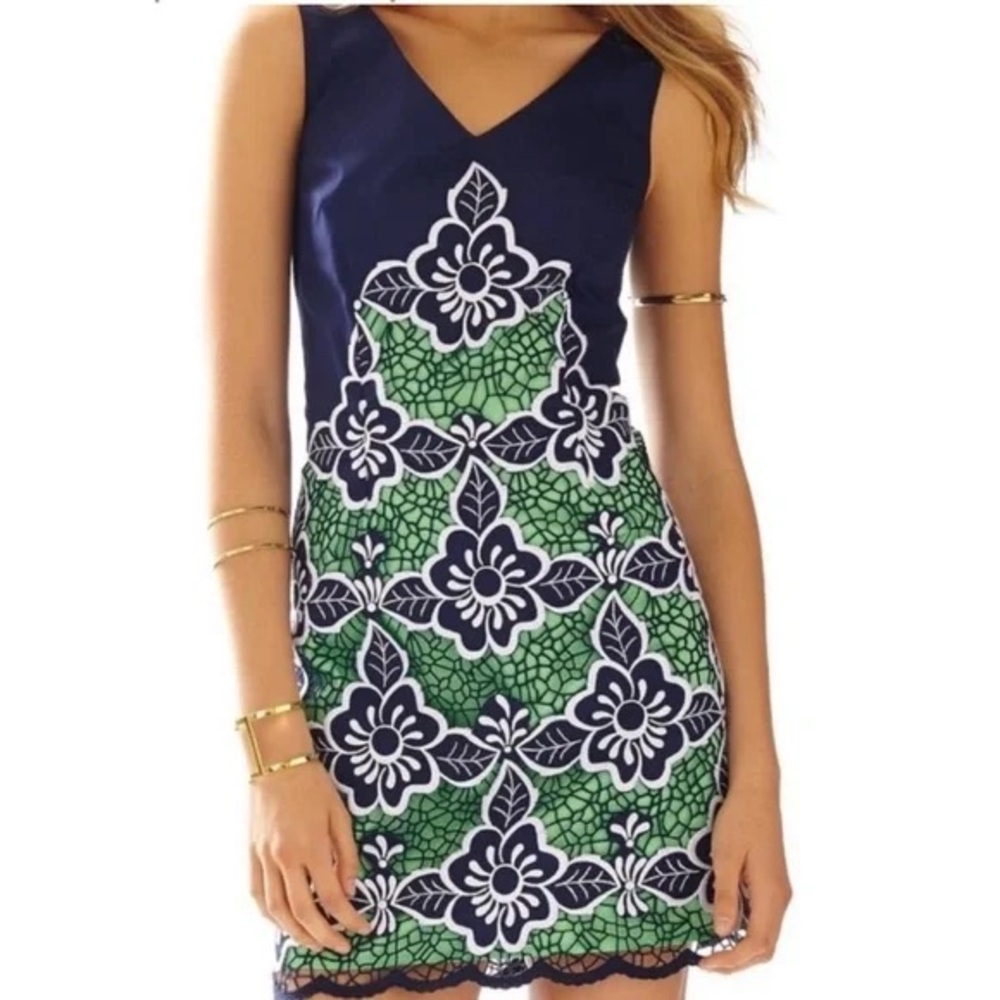 Lily Pulitzer Sylvie Dress Navy Jungle Flower Embroidery